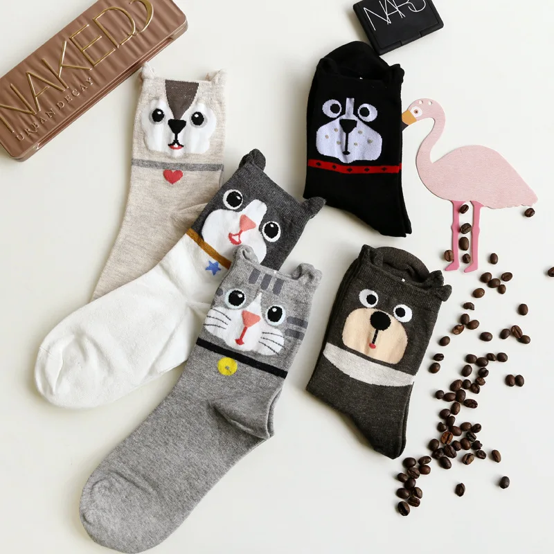 Новые дизайнерские осенние и зимние милые носки с изображением животных кошек