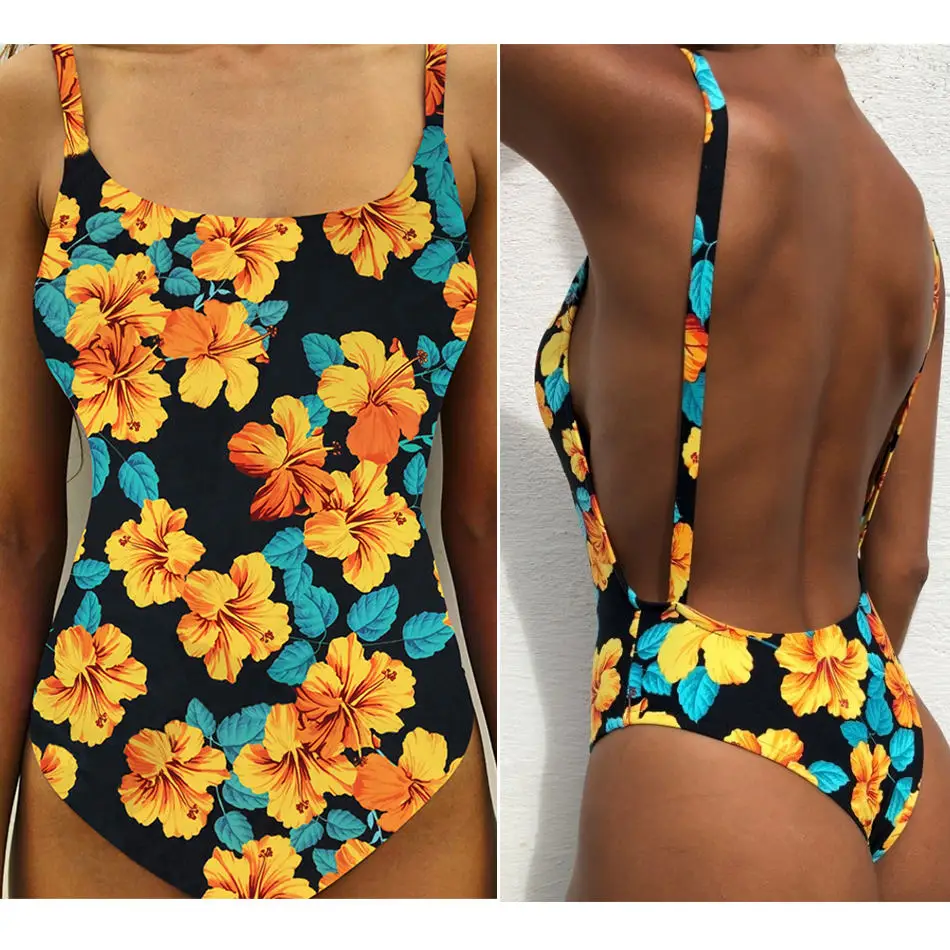 Слитный купальник с цветочным принтом 2018 г. Новое поступление в виде листиков