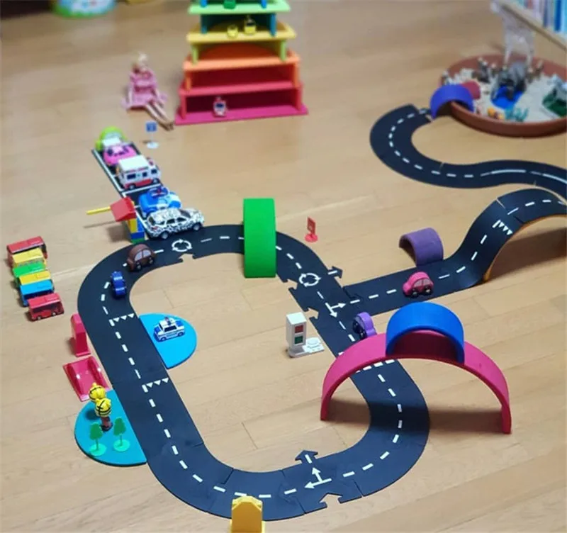 DIY ПВХ сплайсинг детский игровой коврик автомобиль трек шаблон обучение по головоломкам игрушка скандинавском стиле детская комната украшение пол ковер
