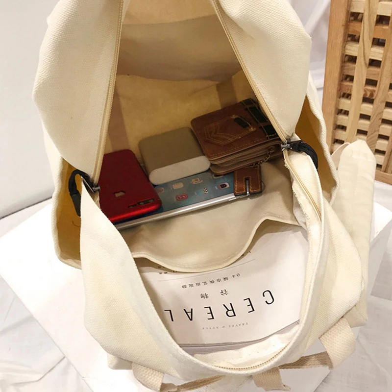 Холщовый однотонный рюкзак для колледжа школьный ранец подростков женская сумка