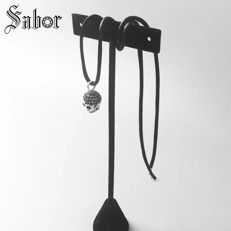 Ожерелье из кожаной веревки с черным фианитом модные ювелирные изделия