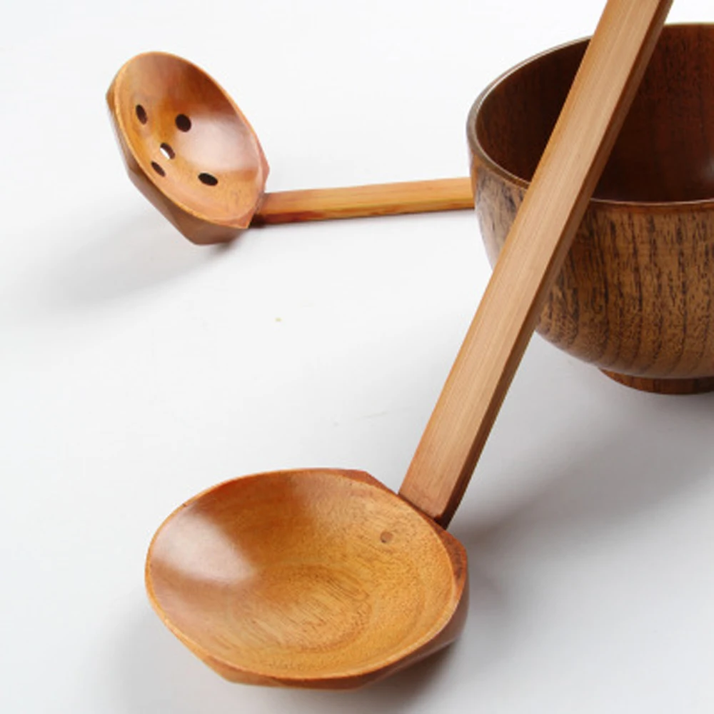 Multi-Use Nature Solid Wood Material Ladles Set Pierced Table Spoon Hot Pot Ramen Soup Buffet Slotted | Дом и сад