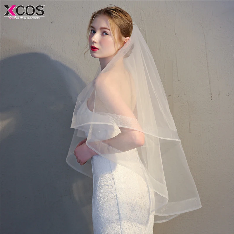 Simple Two Layers Short Tulle White Wedding Veils 2019 Ivory Bridal Veil for Bride Mariage Accessories Comb | Свадьбы и торжества