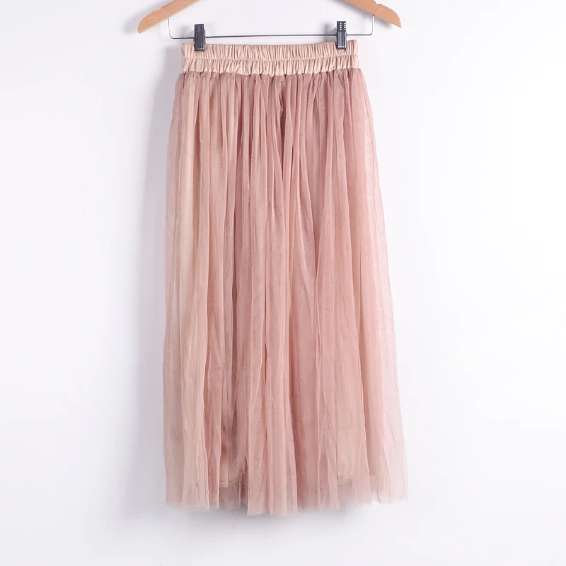 

Elegant Women Elastic Slim High Waist Pleated Double Two Layer Mesh Gauze Voile Skirt Vintage Ball Gown Tulle Beach Basic Skirts