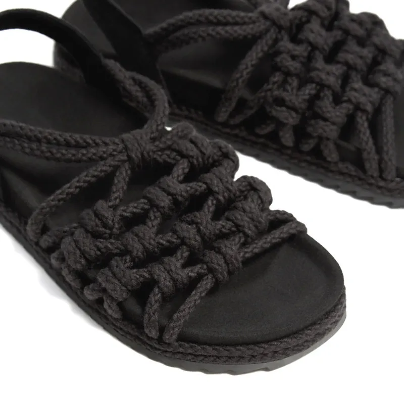 Рим веревочные женские босоножки Новый 2019 черный в стиле панк Для женщин