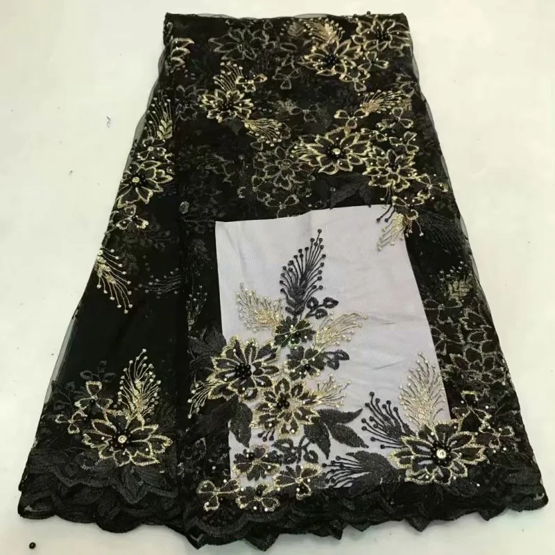2018 Высококачественная африканская золотая сетчатая кружевная ткань французская