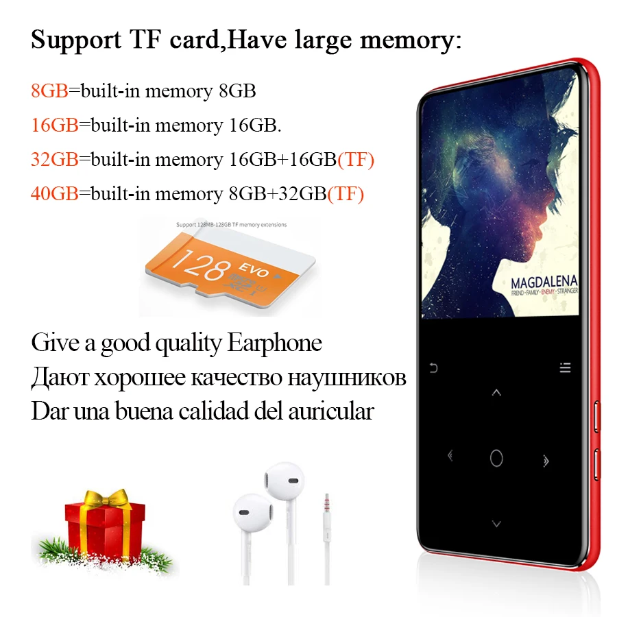MP4 плеер, bluetooth, металлический mp3 mp4 плеер, портативный медиа-плеер, mp 4 с сенсорными клавишами, экран 2,4 дюймов, fm-радио, walkman, Hifi
