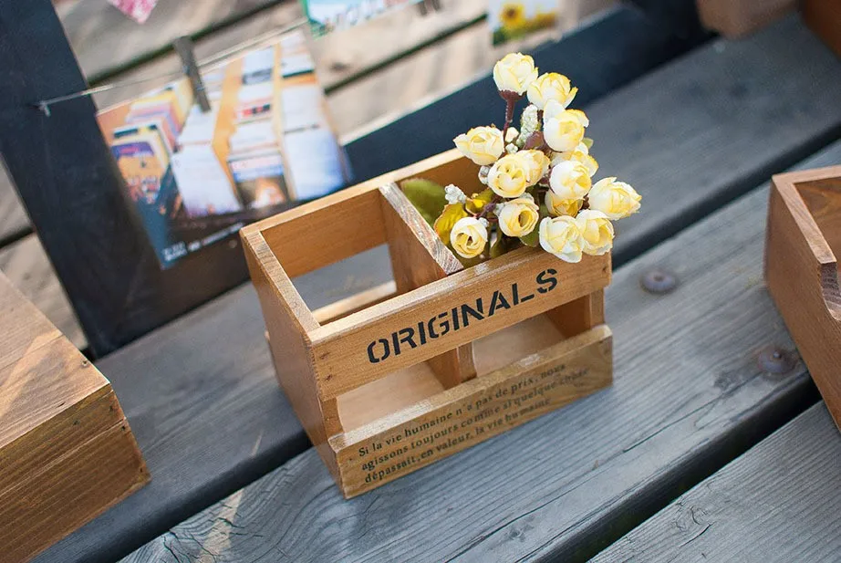 

Zakka grocery Wooden Brush Pot Craft Accessories Wooden Box Home Decoration Small Wooden Box F