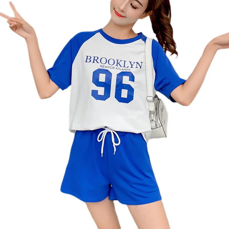 Korean 2 Piece Set Women Summer For Loose BROOKLYN 96 Letter Print T-Shirt And Elastic Hot Shorts Clothing | Женская одежда