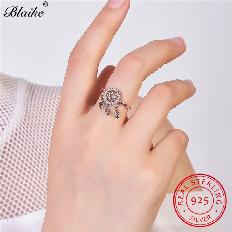 Blaike Boho Женская лотоса кольцо античная 925 Серебряные кольца для женщин