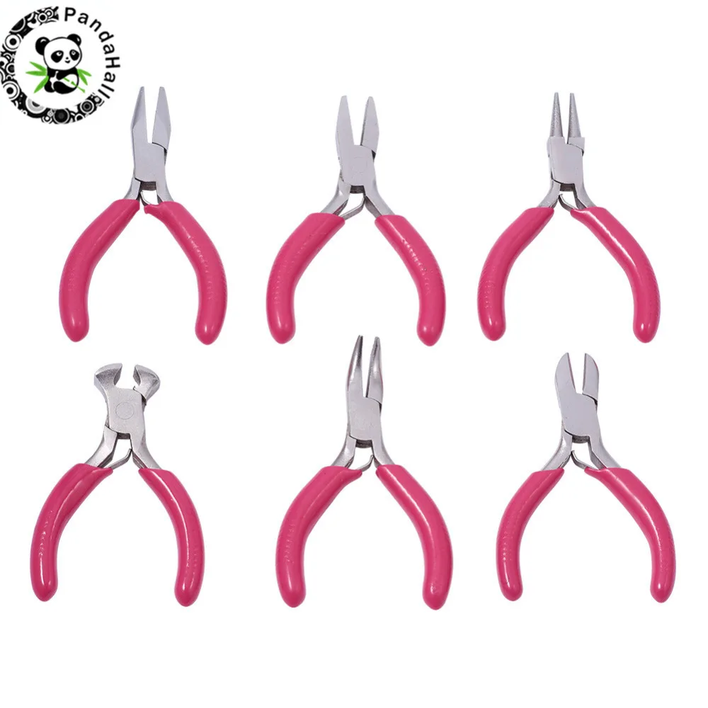 

6pcs/lot Protable Jewelry Pliers Sets DIY Jewelry Tools & Equipments For Jewelry Making Carbon Steel Deep Pink 70~80x40~52x6~9mm