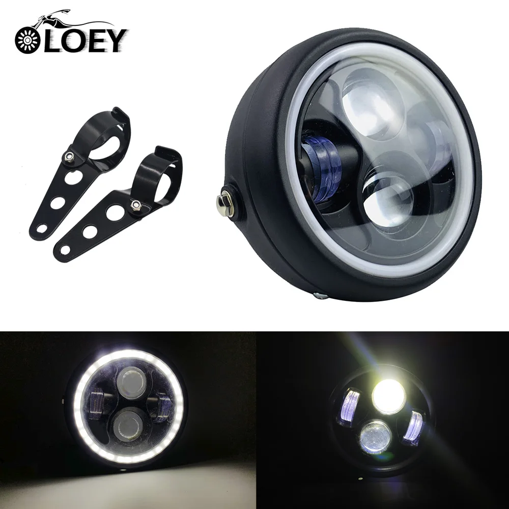 6," " Angel Eye DRL с ангельским кольцом, светодиодный фонарь для мотоцикла Hi& Lo, налобный фонарь для Harley Sportster, кафе, Racer Bobber