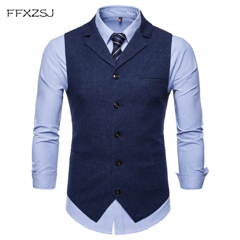 

FFXZSJWedding Dress High-quality Goods Cotton Men's Fashion Design Suit Vest Grey Black High-end Men's Business Casual Suit Vest