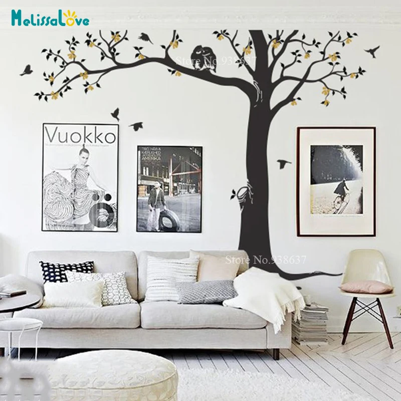 

Large tree cute owls birds Huge nursery decor Blossoms kids room decoration Removable vinyl wall sticker BA081