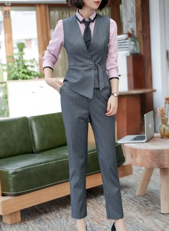 Gray vest and pants NAVIU, новинка, модная и элегантная женская юбка, жилет, костюм для лета, короткие костюмы, рабочая одежда, офисный женский деловой костюм, одежда в полоску - Цвет: Gray vest and pants