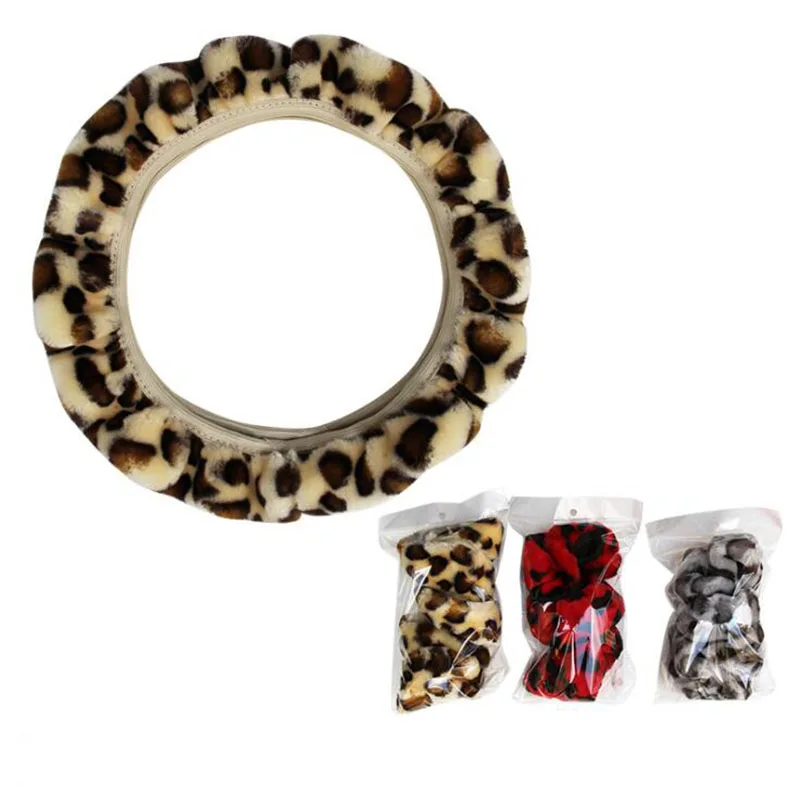 Леопардовый зимний чехол рулевого колеса автомобиля мягкий теплый плюшевый для