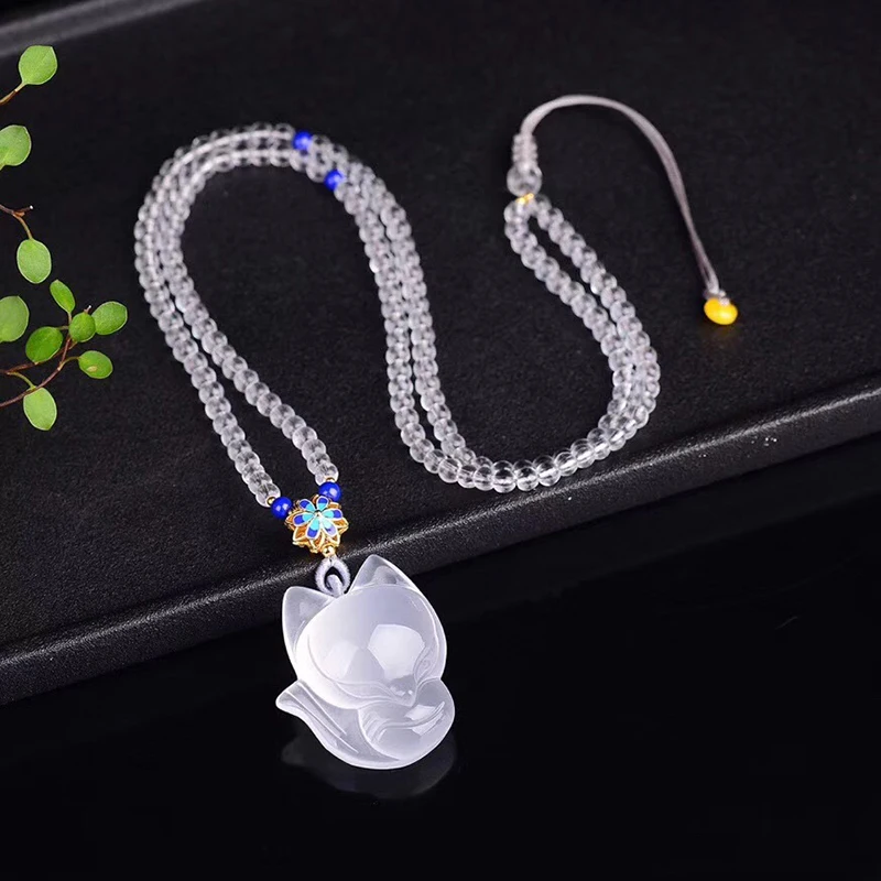 Прямая поставка белая подвеска с натуральным кристаллом большой головой лисы