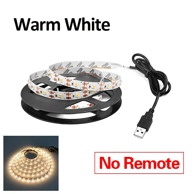 Warm White No Remote Светодиодная лента с питанием от USB, подсветка для телевизора, 5 В, Диод красный-зеленый-синий, Белая теплая белая лента, украшение для дома - Испускаемый цвет: Warm White No Remote