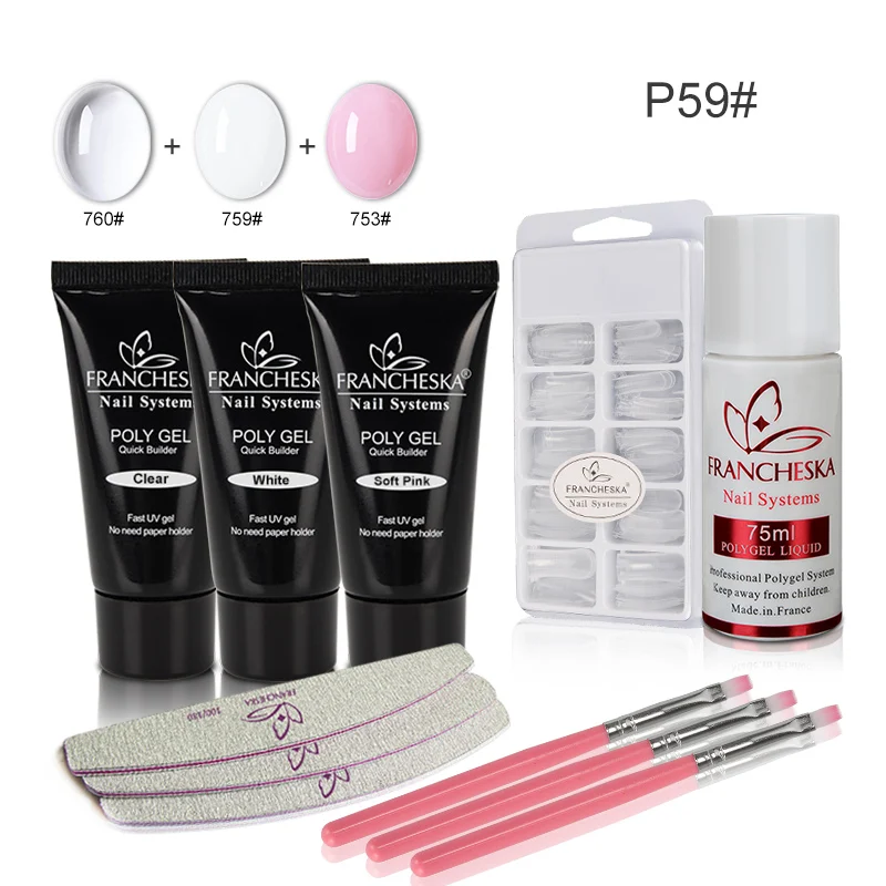 Polygel Set P59 Francheska 35 мл полигель для ногтей полигель Набор для рисования Лак акриловый комплект гель-лака расширение Кристалл УФ Смола твердый строительный гель - Цвет: Polygel Set P59