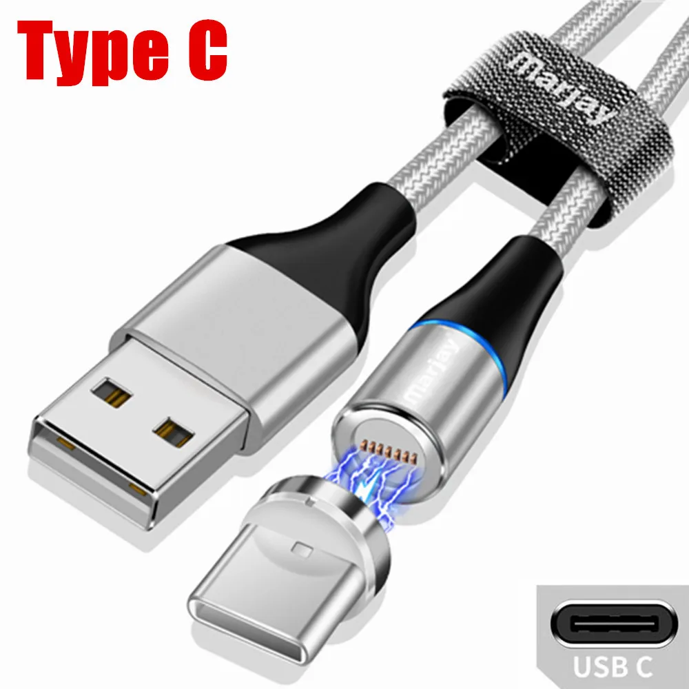 Магнитный usb-кабель Marjay 3A для быстрой зарядки 3,0, кабель Micro USB type-C для iPhone X 8, samsung S9, huawei, Xiaomi, кабель для быстрой зарядки - Цвет: Silver Type C Cable