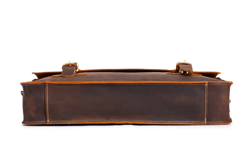 LAOSHIZI LUOSEN Men's Vintage Crazy Horse Leather Briefcase Messenger Shoulder Portfolio Laptop Bag Case Office Handbag