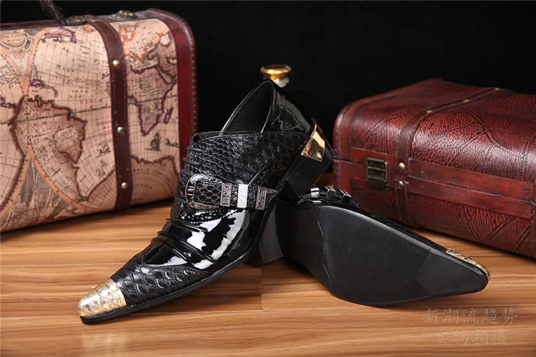 Туфли-оксфорды мужские из лакированной кожи на высоком каблуке | Обувь