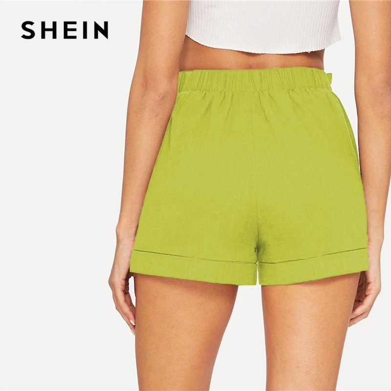 Модные летние шорты с эластичным поясом для фитнеса SHEIN, армейский зеленый цвет, средняя талия