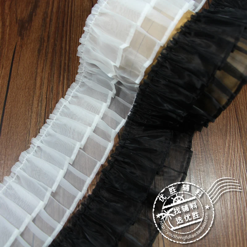 

6Meters White Black Ruffled Organza Lace Trim Pleat Gauze Lace Bed Pillow Doll Clothes Baby Hair Band DIY Accessories