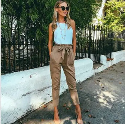 2018 Europe and the United States new fashion wild waist pants with belt 3 colors avaliable | Женская одежда