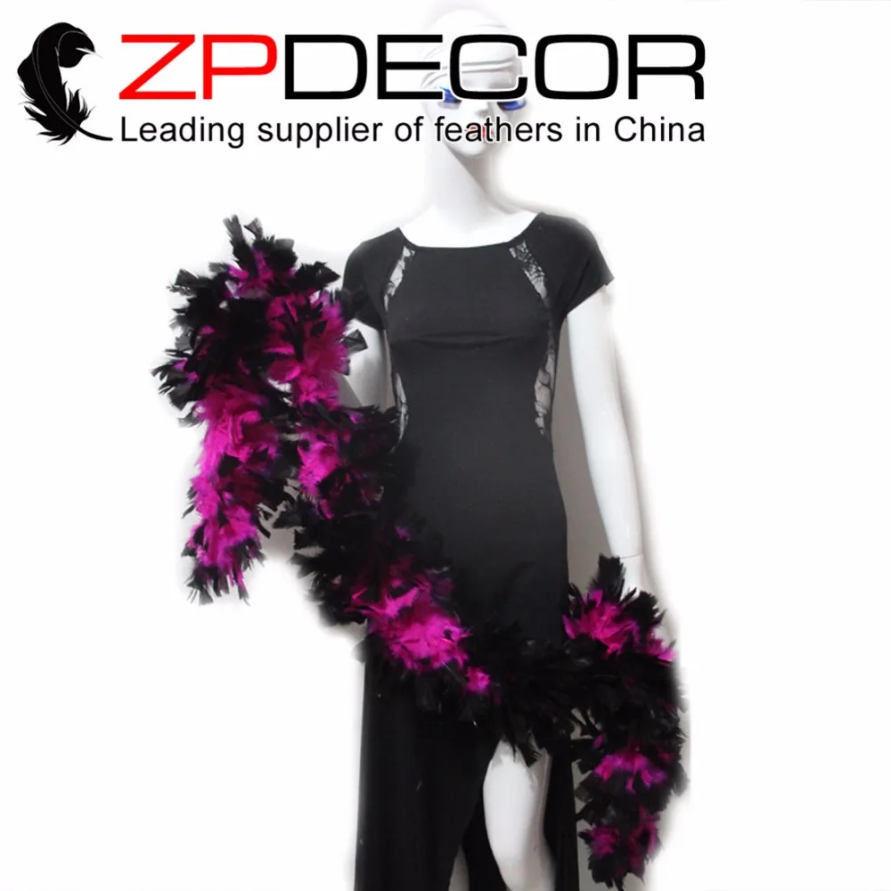 

Zpdecoration, 2 размера/партия, 150 г, окрашенная высококачественная, ярко-розовая и черная, Индюшата, плоская отделка из перьев, боа Сарф