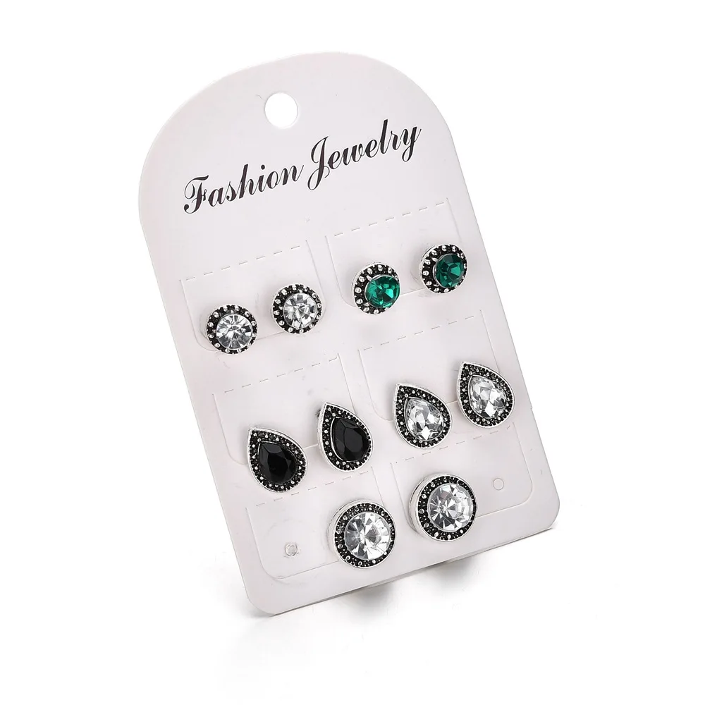 Женские серьги-гвоздики в богемном стиле серьги-капельки с кристаллами зеленого