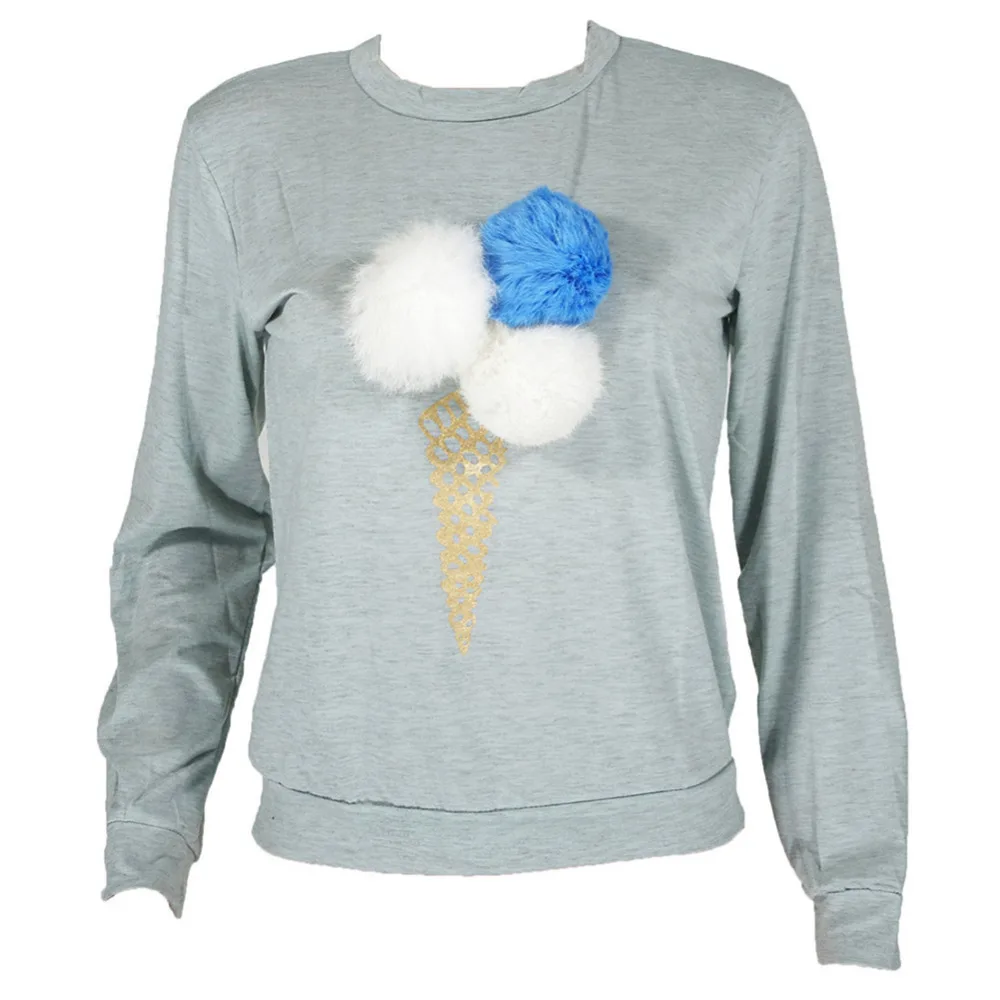 2016 Осень Толстовка Женщины Красочные Плюшевые Мяч С Длинным Рукавом О-Образным