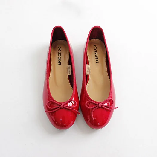 Red Patent Leather Милый тканый цехин лук змея персик лакированная кожа конфеты Мягкие балетные плоские женщины балерина обувь сверкание галстук-бабочка свернуть складываемый красивая Мода весенняя осень последние европейская отправка - Цвет: Red Patent Leather