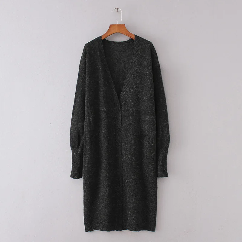 Новый V воротник свитера пальто карман чисто женский длинный кардиган #131077 |