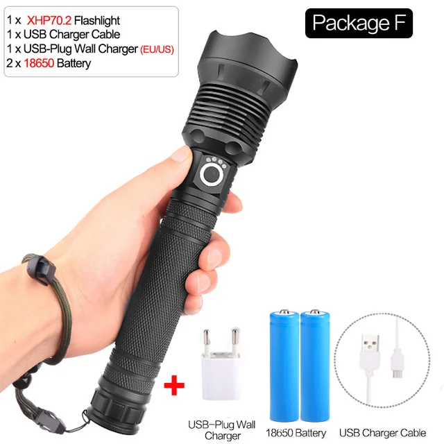 Package F Супер яркая лампа xhp70.2 самый мощный фонарик usb Zoom СВЕТОДИОДНЫЙ Фонарь xhp70 xhp50 18650 или 26650 батарея лучший кемпинг, Велоспорт - Испускаемый цвет: Package F