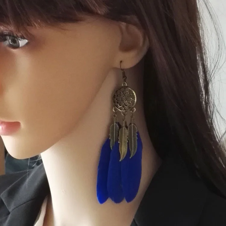 

Long Tassel Fashion Feather Style Ethnic Boho Big Dangle Statement Earring Wedding Earrings Accessories Vintage Bohemian Jewelry