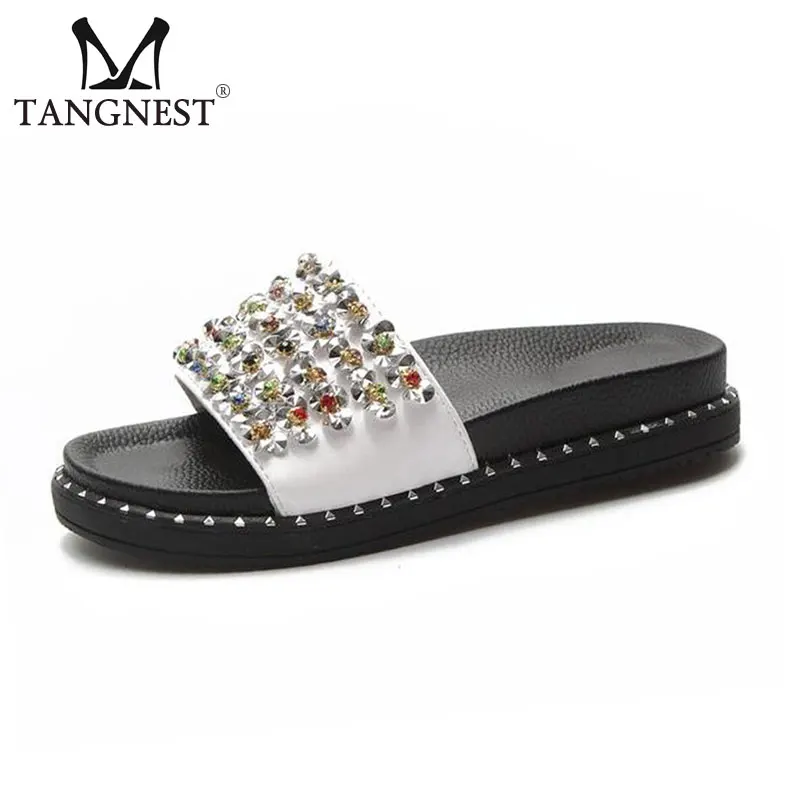Tangnest/Роскошные Брендовые женские шлепанцы со стразами модные босоножки из