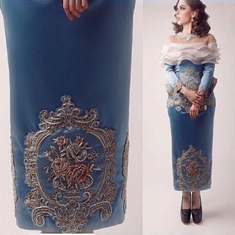 Saudi Arabia Straight Embroidery Evening Dress 2016 Robe De Soiree Dubai Abaya Women Formal Dresses Long Sleeve Party | Свадьбы и