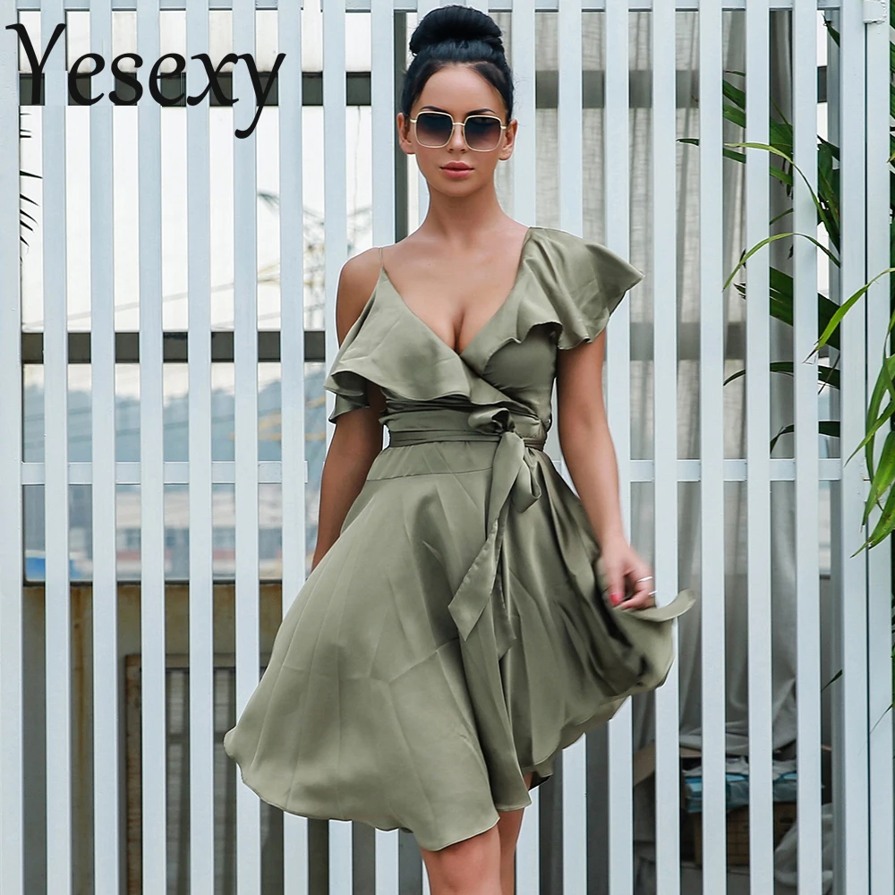 Женское мини платье Yesexy с глубоким вырезом и поясом VR18384 2020|Женские платья| |