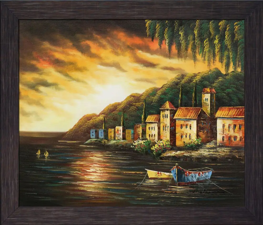 Kopen Moderne Zee Landschap Decoratieve Kunst Olieverf Muur Schilderen Op Canvas Kustlijn Zonsondergang Ii 100% Hand Geschilderd Kunstwerk