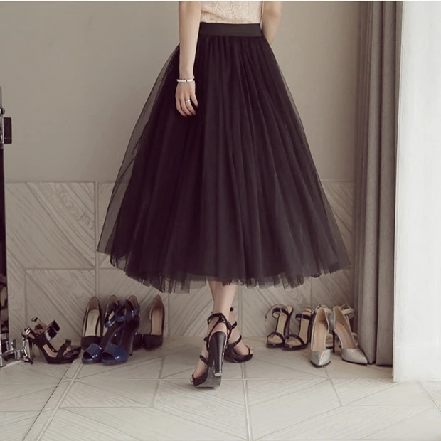 Длинная юбка TingYiLi из тюля черная белая в Корейском стиле для осени и зимы |