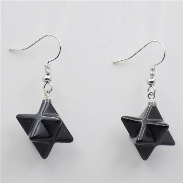 black agates Новые серьги-капельки с полудрагоценным камнем, серьги, белые розовые кристаллы аметиста, милые серьги Merkaba, серьги-крючки, женские подарки, модные очаровательные ювелирные изделия - Окраска металла: black agates