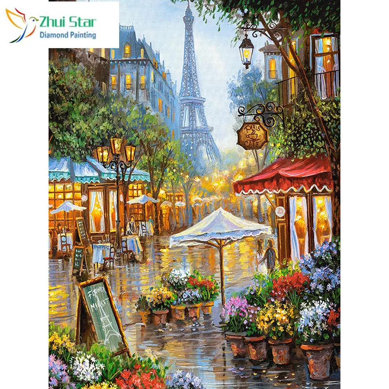 3d diy full diamond painting embroidery street of paris rhinestone picture mosaic swan love gift craft | Дом и сад