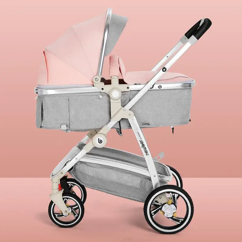 pink Высокий пейзаж Люкс 2 в 1 детская коляска может сидеть и складывать светильник Новорожденный Bebe коляска Двусторонняя четыре колеса шок детская коляска - Цвет: pink