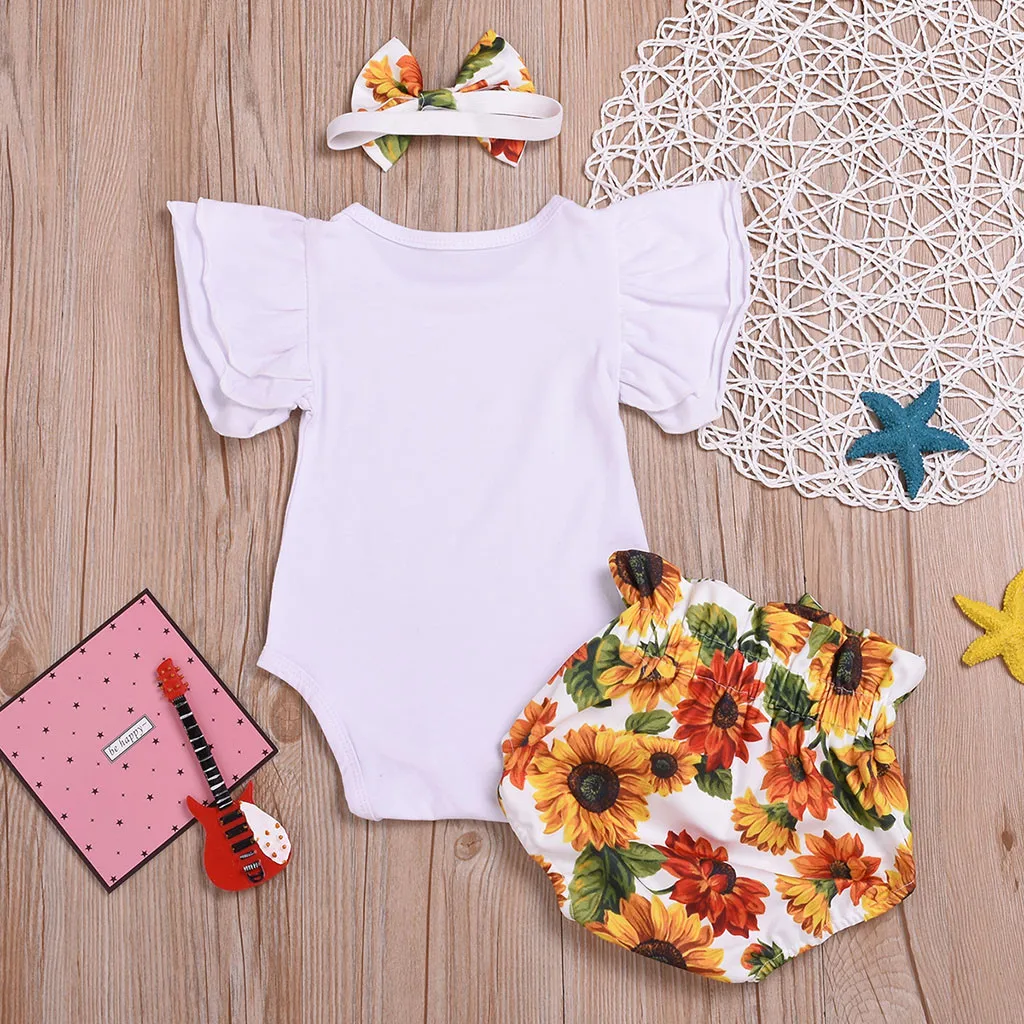 Прочный Комбинезон для маленьких девочек боди + шорты с принтом подсолнуха