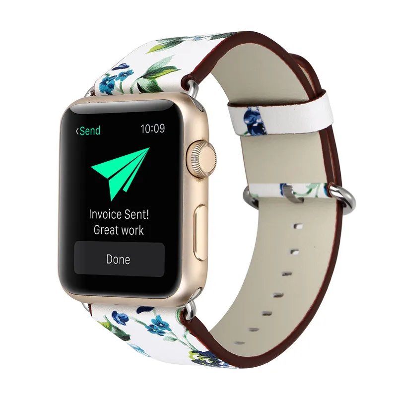 Подходит для APPLE WATCH Apple кожаный ремешок Пастель Цветочная Серия iwatch