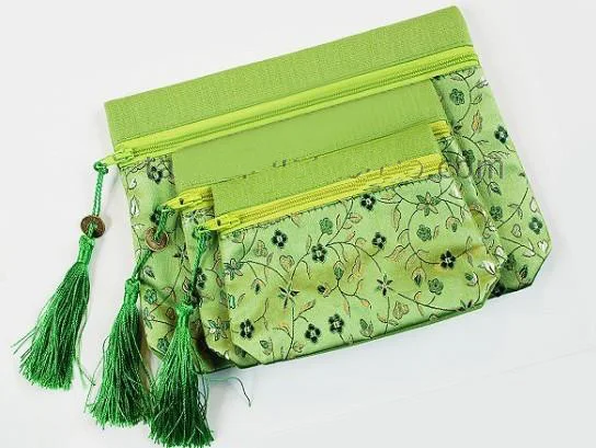 Silk Brocade Large Zipper 3 Sets Bag Travel Jewelry Cosmetic Storage Pouch Tassel Coin Purse Cloth Craft Packaging Makeup Wallet | Украшения