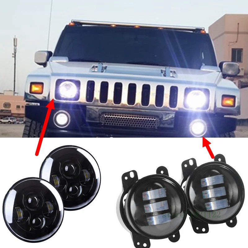 Для Hummer H1 H2 головной светильник s " светодиодный противотуманный светильник+ 2X H4 7 дюймов круглый налобный фонарь H13 светодиодный головной светильник s для Jeep Wrangler JK