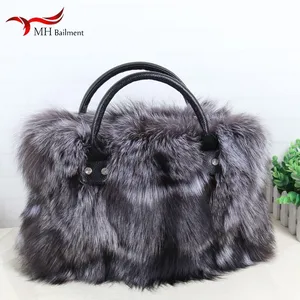 Новая модная кожаная сумка с травой, 100% Высококачественная цельная сумка с лисьим мехом, женская меховая сумка для покупок, незаменимая сумка B2
