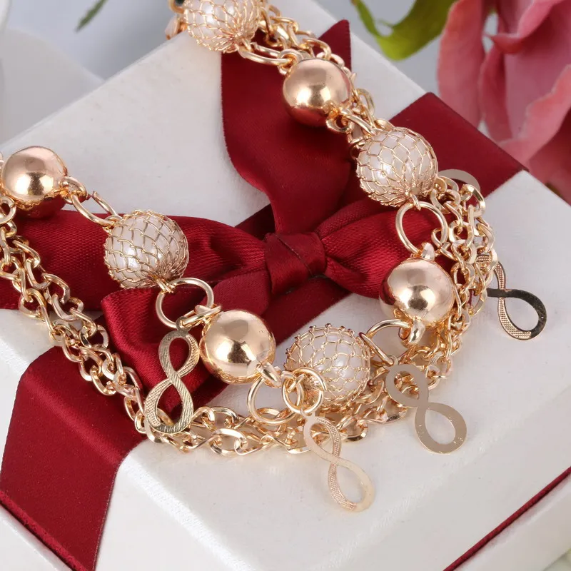 Плетеные золотистые браслеты с листьями и искусственным жемчугом Роскошные